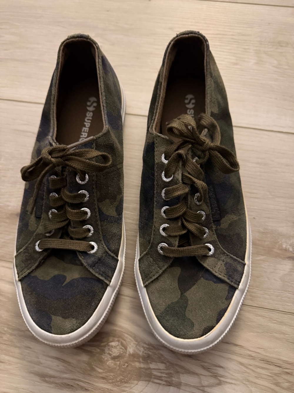 Superga Camouflage Low-Top Sneakers in Olive and Dark Green